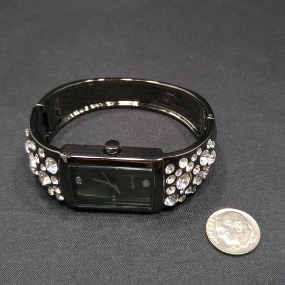 Chicos Cuff Style Rhinestone Watch, Gunmetal Gray, Clear Rhinestones, 7 1/8 Inch - Picture 8 of 10